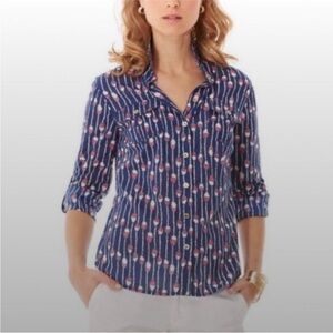 Lilly Pulitzer Cruiser Shirt Camp‎ Oh Buoy Swim Lanes Size 10 Nautical Fisherman